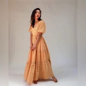 Sunset Eyelet Maxi Dress in Apricot